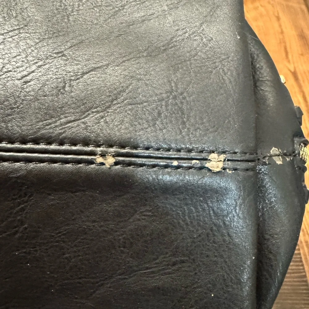 Moda‎ Luxe Large Black Studded Vegan Leather Hobo Bag with Whipstitch Trim